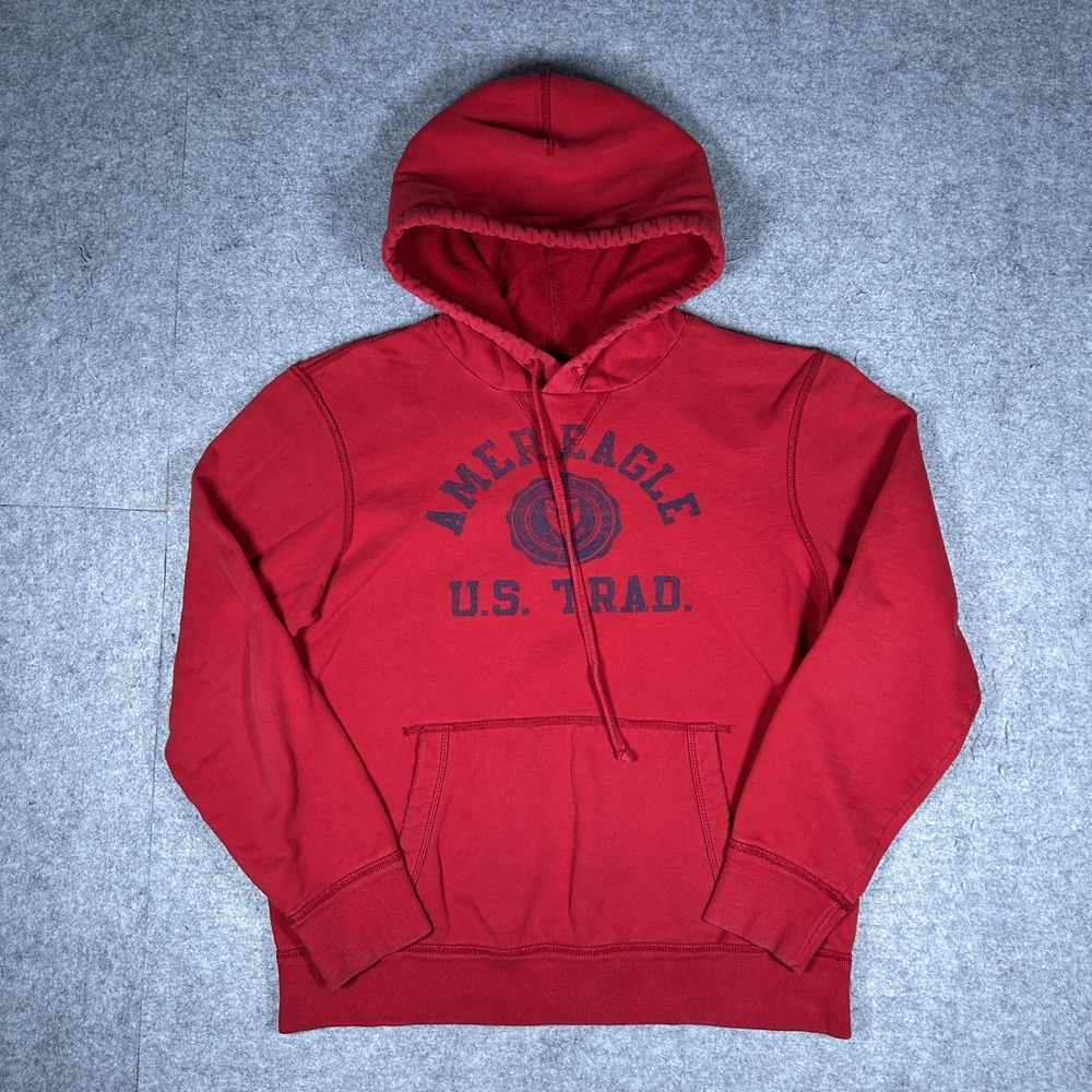 Vintage American Eagle Outfitters Hoodie Mens Medium Red Y2K College Faded